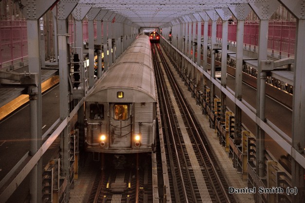 R32 J Train Passing Through The Williamsburg Bridge